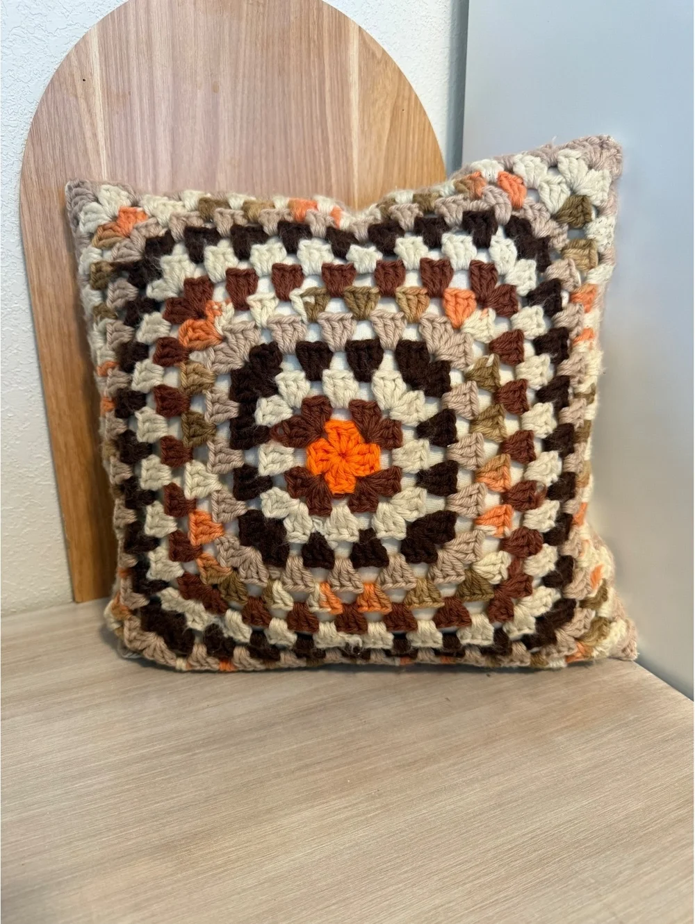 Handmade Crochet Granny Square Throw Pillow Cover with Insert